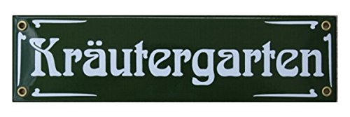 Kräutergarten Emaille Schild 8 x 30 cm Jugendstil Emailschild Kräuter Garten grün. von elina-email-schilder