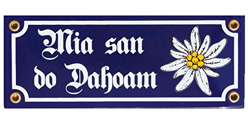 Mia san do Dahoam Emaille Schild mit Edelweiß 8 x 20 cm Emailschild blau von elina-email-schilder