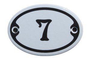 Nummer 7 Mini Emaille Schild Jugendstil ca. 4,2 x 6,2 cm Türschild Zimmer Schublade Schrank Kommode Emailschild oval weiß von elina-email-schilder