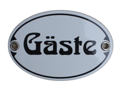 Türschild Gäste Emaille Schild Jugendstil 7 x 10,5 cm Emailschild oval weiß (ohne Holzrahmen) von elina-email-schilder