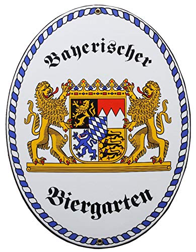 Bayerischer Biergarten Emaille Schild Bier Garten Bayern 28,5 x 37,5 cm Grenzschild Email Oval. Kurzfristiges Achtung: mit kleinen Mängeln! von elina-email-schilder