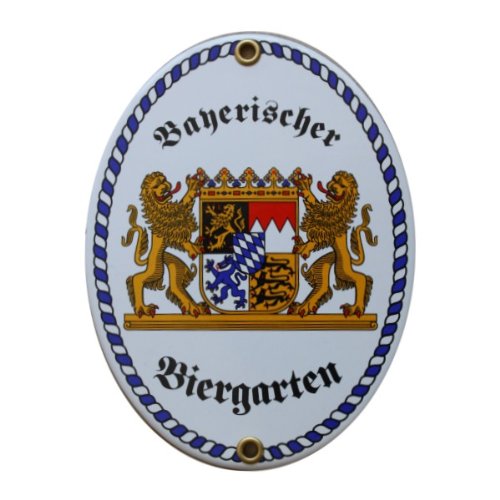 Bayerischer Biergarten Emaille Schild klein 11,5 x 15 cm Emailschild Oval. von elina-email-schilder