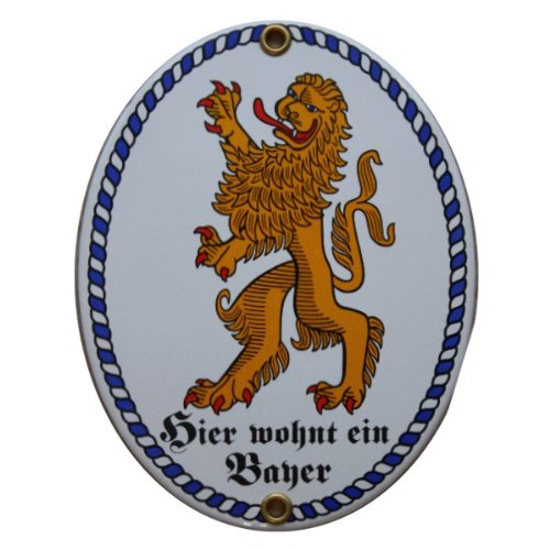 Bayern Emaille Schild Hier wohnt ein Bayer 11,5 x 15 cm Emailschild Oval. von elina-email-schilder