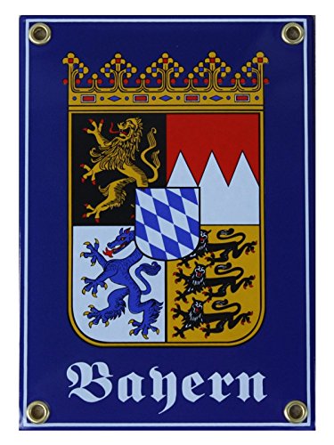 Bayern mit Wappen Emaille Schild 12 x 17 cm Emailschild blau. von elina-email-schilder