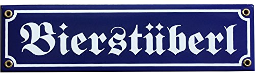 Bier Stüberl Emaille Schild 8 x 30 cm Bierstüberl Emailschild blau. von elina-email-schilder