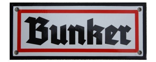 Bunker Emaille Schild 8 x 19 cm Emailschild weiß. von elina-email-schilder