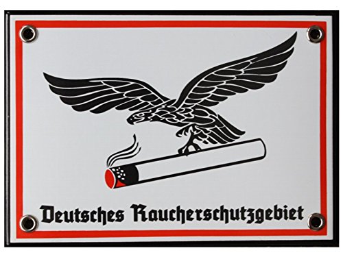 Deutsches Raucherschutzgebiet Emaille Schild 12 x 17 cm Emailschild weiß. von elina-email-schilder