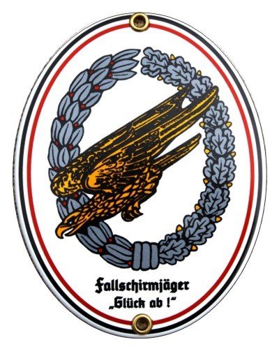 Fallschirmjäger Emaille Schild 15 x 11,5 cm Emailschild Oval (ohne Holzrahmen) von elina-email-schilder