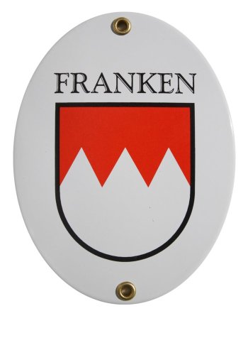 Franken Emaille Schild Franken 11,5 x 15 cm Emailschild Oval. von elina-email-schilder