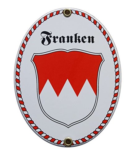 Franken Wappen mit Kordel Rahmen Emaille Schild Franken 11,5 x 15 cm Emailschild Oval. von elina-email-schilder