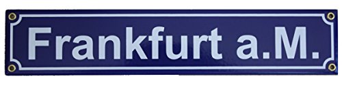 Frankfurt am Main Emaille Schild 8 x 40 cm Emailschild blau. von elina-email-schilder