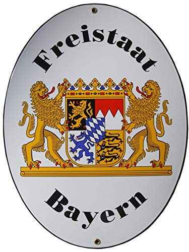 Freistaat Bayern Grenz Emailschild Emaille Schild Freistaat Bayern 28,5 x 37,5 cm Grenzschild Email Oval. von elina-email-schilder