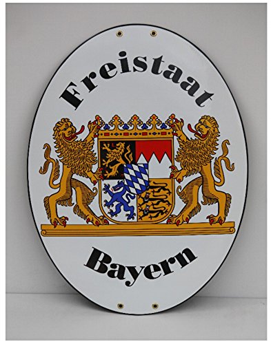 Freistaat Bayern XXL Grenz Emailschild Emaille Schild Freistaat Bayern 45 x 60 cm XXL Grenzschild Email Oval. von elina-email-schilder