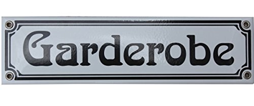 Garderobe Emaille Schild 8 x 30 cm Jugendstil Emailschild Garderobe weiß. von elina-email-schilder