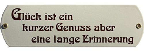 Glück ist EIN kurzer Genuss Aber Emaille Schild mit gerundeten Ecken 8 x 27 cm Emailschild beige. von elina-email-schilder
