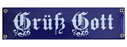 Grüß Gott Emaille Schild 8 x 30 cm Emailschild blau. Grüß Gott Emaille Schild 8 x 30 cm Emailschild blau. von elina-email-schilder