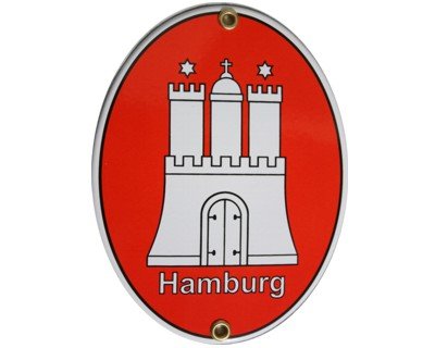 Hamburg HH Emaille Schild Hamburg 11,5 x 15 cm Emailschild Oval. von elina-email-schilder