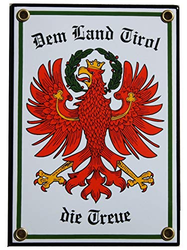 JHMYAR Tirol Emaille Schild Dem Land Tirol die Treue mit Adler 12 x 17 cm weiß Emailschild. von elina-email-schilder