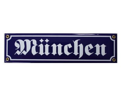 München Emaille Schild München 8 x 30 cm Emailschild blau. von elina-email-schilder