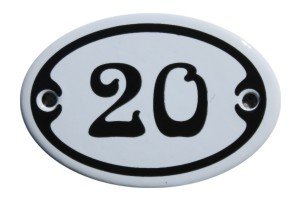 Nummer 20 Mini Emaille Schild Jugendstil ca. 4,2 x 6,2 cm Türschild Zimmer Schublade Schrank Kommode Emailschild oval weiß von elina-email-schilder