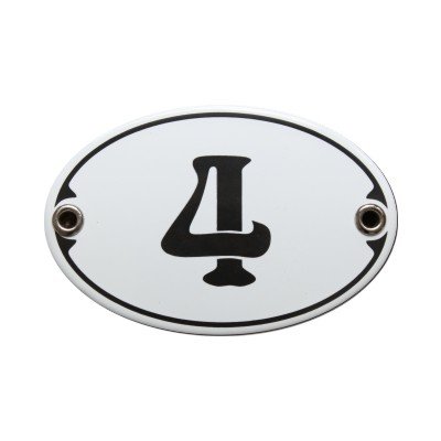Nummer 4 Emaille Schild Zimmer Jugendstil Türschild 7 x 10,5 cm Wandschild Haus Nummer Emailschild oval weiß (ohne Holzrahmen) von elina-email-schilder