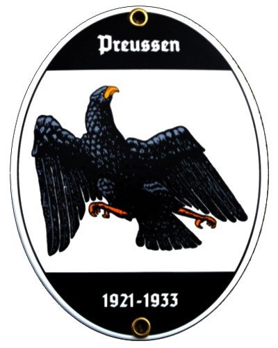 Preussen 1921-1933 Emaille Schild 11,5 x 15 cm Preußen 1921-1933 Emailschild Oval (ohne Holzrahmen) von elina-email-schilder