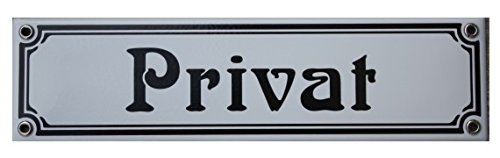 Privat Emaille Schild 8 x 30 cm Jugendstil Emailschild weiß. von elina-email-schilder