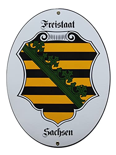 Sachsen Emaille Schild Freistaat Sachsen 28,5 x 37,5 cm Emailschild Oval. von elina-email-schilder