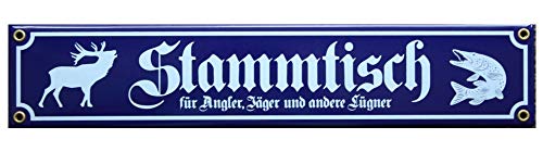 Stammtisch für Angler, Jäger und andere Lügner Emaille Schild 8 x 40 cm Emailschild blau. von elina-email-schilder