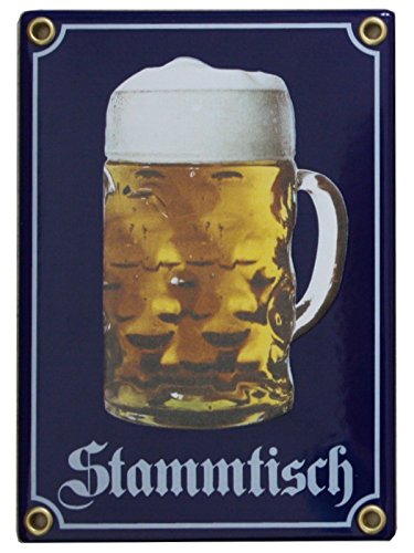 Stammtisch mit Bierkrug Emaille Schild 12 x 17 cm Emailschild blau. von elina-email-schilder