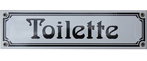 Toilette Emaille Schild 8 x 30 cm Jugendstil Emailschild Toilette weiß. von elina-email-schilder