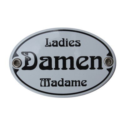 Türschild Damen Ladies Madame WC Emaille Schild 7 x 10,5 cm WC Jugendstil Emailschild Oval weiß (ohne Holzrahmen) von elina-email-schilder