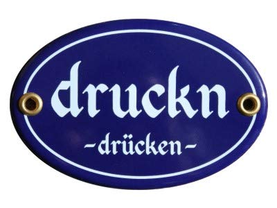 Türschild Druckn drücken Emaille Schild 7 x 10,5 cm Email blau (ohne Holzrahmen) von elina-email-schilder