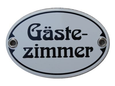 Türschild Gästezimmer Emaille Schild Jugendstil 7 x 10,5 cm Emailschild weiß (ohne Holzrahmen) von elina-email-schilder