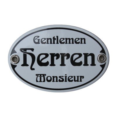 Türschild Herren Gentlemen Monsieur WC Emaille Schild 7 x 10,5 cm WC Jugendstil Emailschild Oval weiß (ohne Holzrahmen) von elina-email-schilder