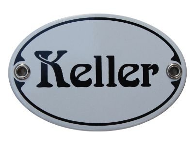 Türschild Keller Emaille Schild Jugendstil 7 x 10,5 cm Emailschild weiß (ohne Holzrahmen) von elina-email-schilder
