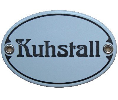 Türschild Kuhstall Emaille Schild Jugendstil 7 x 10,5 cm Emailschild oval weiß (ohne Holzrahmen) von elina-email-schilder