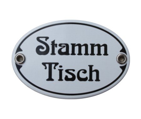 Türschild Stamm Tisch Emaille Schild Stammtisch Jugendstil 7 x 10,5 cm Emailschild weiß (ohne Holzrahmen) von elina-email-schilder