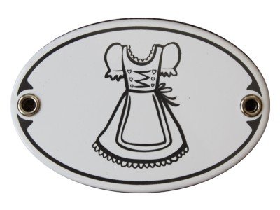 Türschild Toilette Dirndl Damen WC Garderobe Emaille Schild 7 x 10,5 cm WC Jugendstil Emailschild Oval weiß (ohne Holzrahmen) von elina-email-schilder