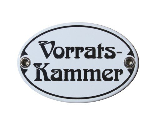 Türschild Vorratskammer Emaille Schild Vorrats Kammer Jugendstil 7 x 10,5 cm Emailschild weiß (ohne Holzrahmen) von elina-email-schilder