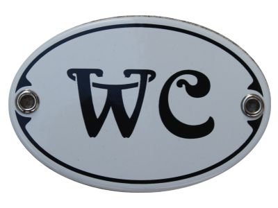 Türschild WC Emaille Schild Jugendstil 7 x 10,5 cm Emailschild weiß (ohne Holzrahmen) von elina-email-schilder