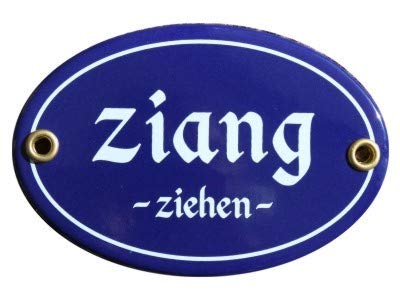 Türschild Ziang ziehen Emaille Schild 7 x 10,5 cm Email blau (ohne Holzrahmen) von elina-email-schilder