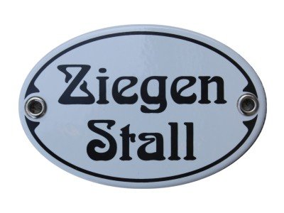 Türschild Ziegen Stall Emaille Schild Jugendstil 7 x 10,5 cm Emailschild weiß (ohne Holzrahmen) von elina-email-schilder