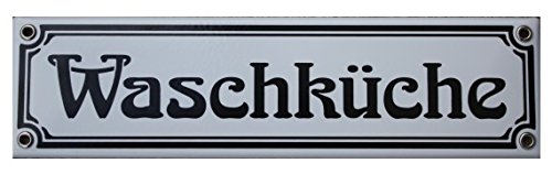 Waschküche Emaille Schild 8 x 30 cm Jugendstil Emailschild Ausgang weiß. von elina-email-schilder