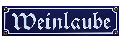 Weinlaube Emaille Schild Weinlaube 8 x 30 cm Emailschild blau. von elina-email-schilder