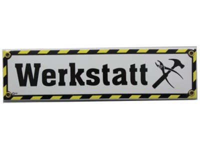 Werkstatt Emaille Schild Werkstatt 8 x 30 cm Emailschild. von elina-email-schilder