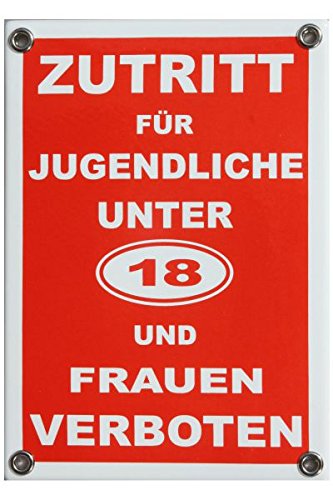 ZUTRITT für Jugendliche unter 18 und Frauen VERBOTEN Emaille Schild 12 x 17 cm Emailschild rot von elina-email-schilder