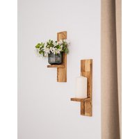 Eiche Wandleuchte Set - Handgefertigter Kerzenhalter Regal Aus Holz Rustikale Boho Wanddekoration Für Wohnzimmer Oder Eingangsbereich Akzent von eliteoakdesign