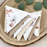 Wimpelkette Kinderzimmer | Girlande Babyzimmer Deko Waldtiere Forest Hellbeige Sand von ellakiddys
