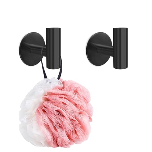 elook 2 Stück Handtuchhalter ohne Bohren, Klebehaken Extra Stark, Edelstahl Haken Selbstklebend, Wasserdicht Rostschutz Badezimmer Haken für Bad, Toilette, Küche, Büro (Schwarz) von elook